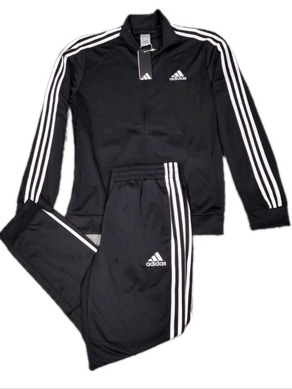 Adidas Men's Black with White Three-Stripe Track Set (Jacket & Pants) Small